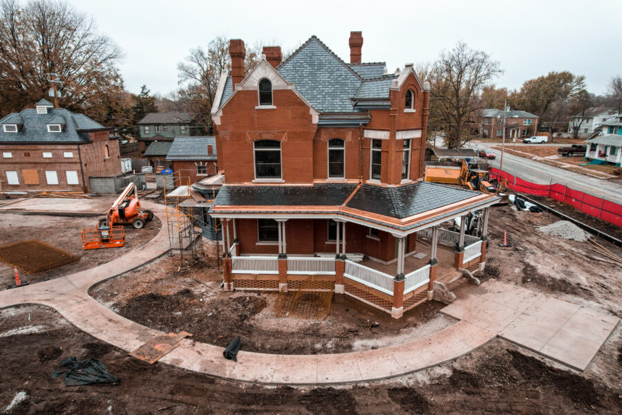The Zelleken house with wrap-around front porch rebuilt