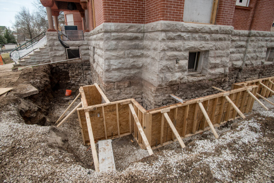 Underpinning of the foundation on the Schifferdecker home