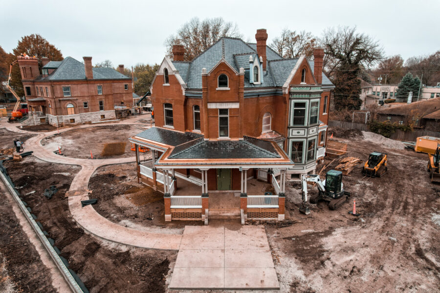 The museum complex grounds under construction, showing the flow of the circular pathways.