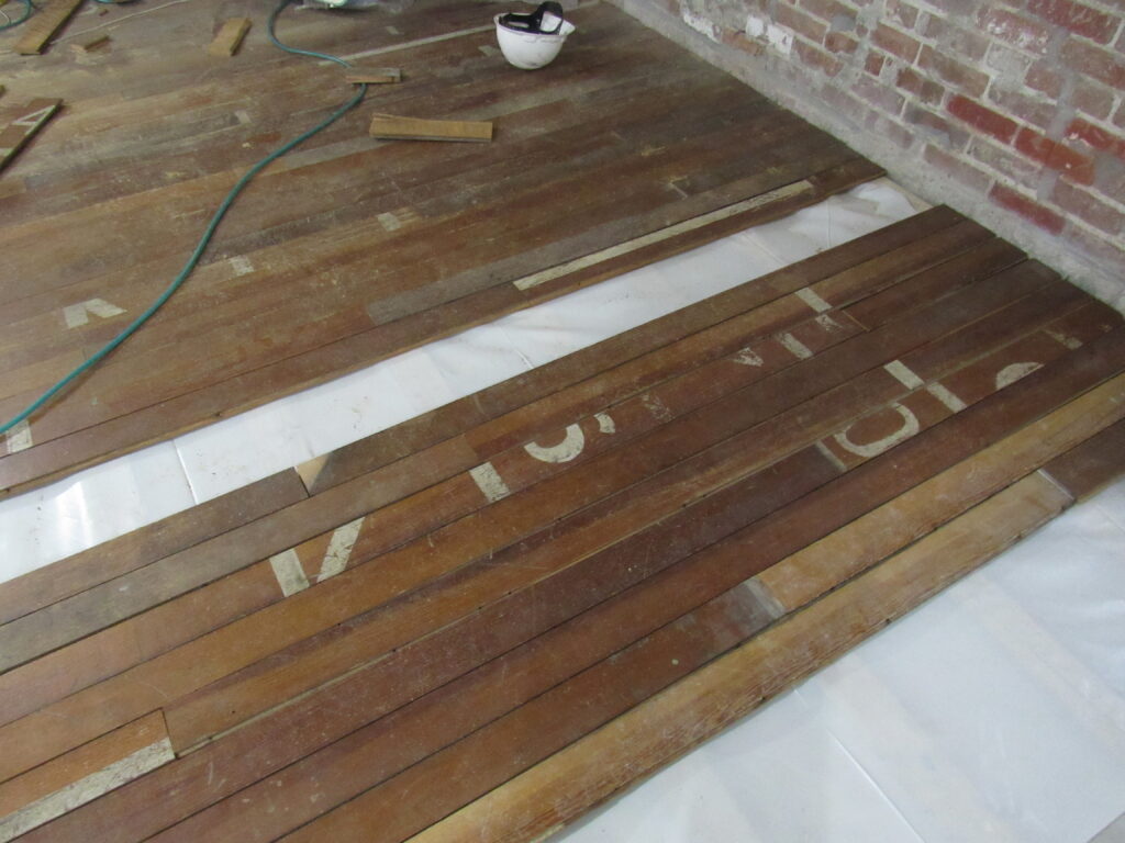 wood floor being installed