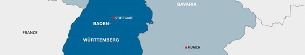 tightly cropped map of Germany featuring the region of Baden
