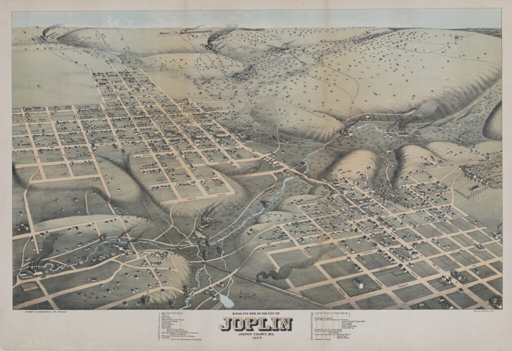 1877 map of Joplin, bird's eye illustration