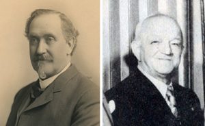 Two portraits side by side: Charles Schifferdecker on the left, from 1890s, and Joe Becker on the right, from the 1950s.